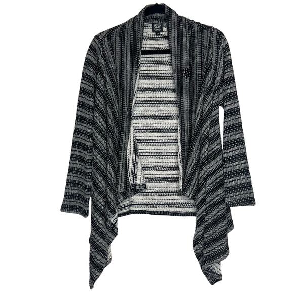 Bobeau Size Medium Black and White Striped Open Front Lagenlook Casual Cardigan - Picture 1 of 8